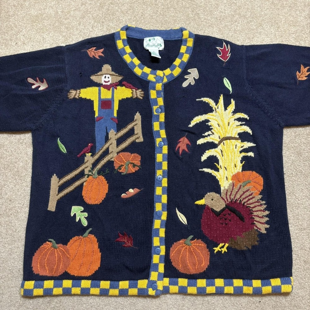 Vtg Quacker Factory Cardigan Sweater Womens 1X Autumn Fall Halloween Novelty 90s - Picture 9 of 10